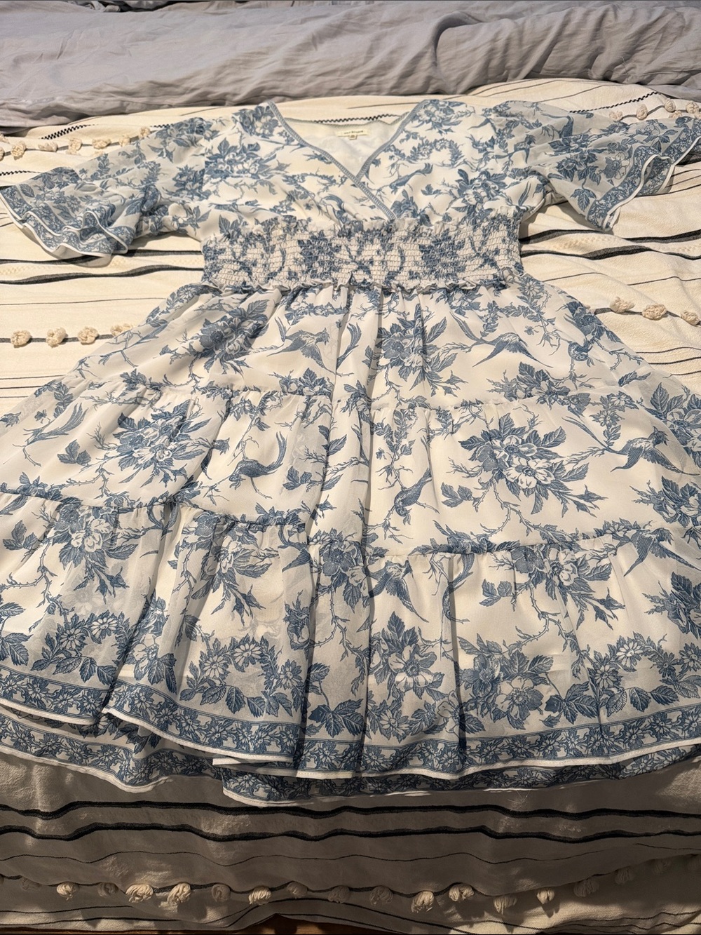 Max Studio Cream Mini Dress with Blue Floral Print XL - Picture 3 of 5